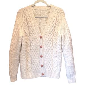 Irish Cable Knit Fisherman Cardigan Cream  Sweater Size Med/Large (PLZ READ INFO